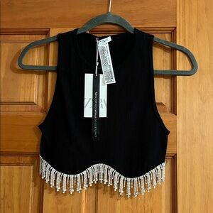 Zara Black Crop Top with Beaded Fringe